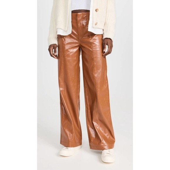Free People Star Crossed Lovers PatentLeather Straight Leg Pants Brown Sz 8 - Picture 5 of 11